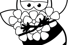 bee-smelling-flowers-bw